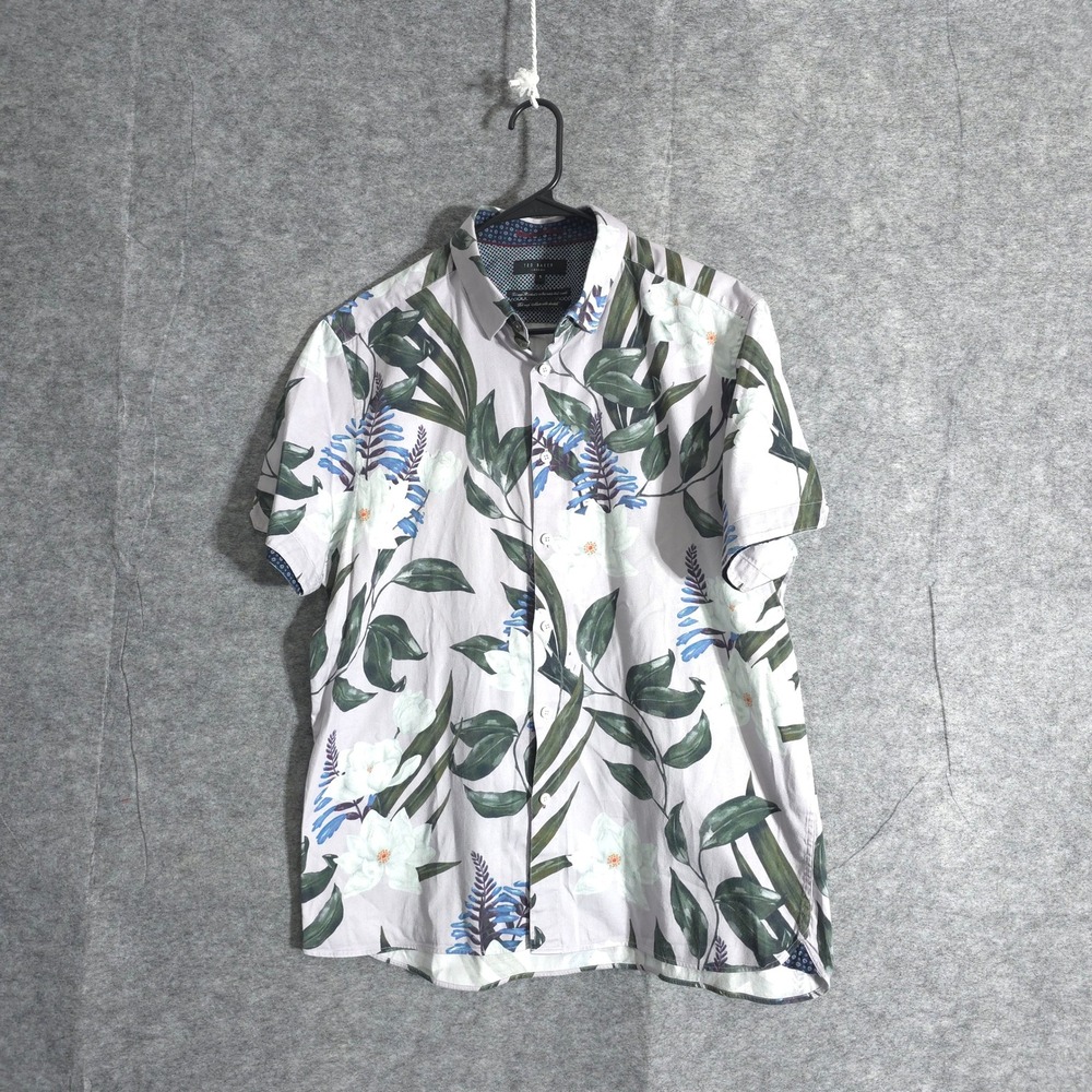 Ted Baker London Floral Shirt Mens Small Short Sleeve Button Up Hawaiian Stretch